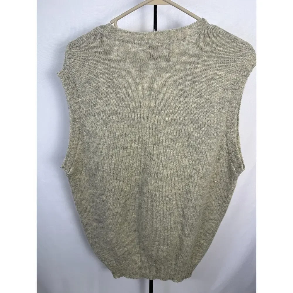 Vintage Shetland Wool Sweater Vest Heather Oatmeal Classic Cozy Large Tall